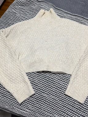 Zara Cream Cable-Knit Cropped Turtleneck Sweater